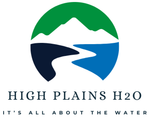 Logo: Green circle with a mountain and river, text "High Plains H2O. It's all about the water."