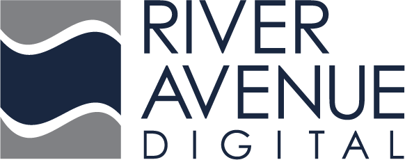 a logo for river avenue digital with a wave in the middle .