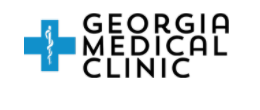 A logo for georgia medical clinic with a blue cross