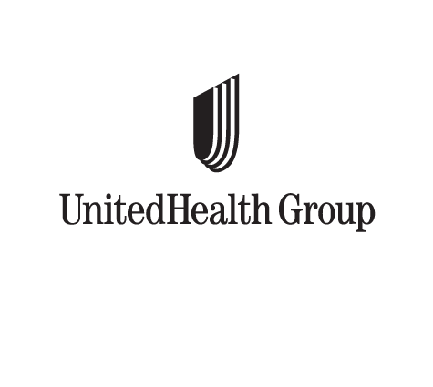 The united health group logo is black and white and has a shield on it.