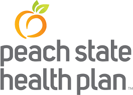 The peach state health plan logo has a peach on it