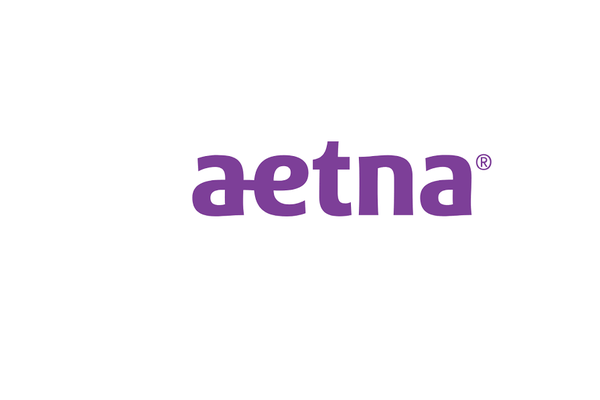 The aetna logo is purple and white on a white background.