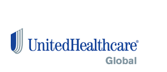 The logo for united healthcare global is blue and white.