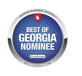 Best of Georgia Nominee logo: blue circle with white text, Georgia outline, and