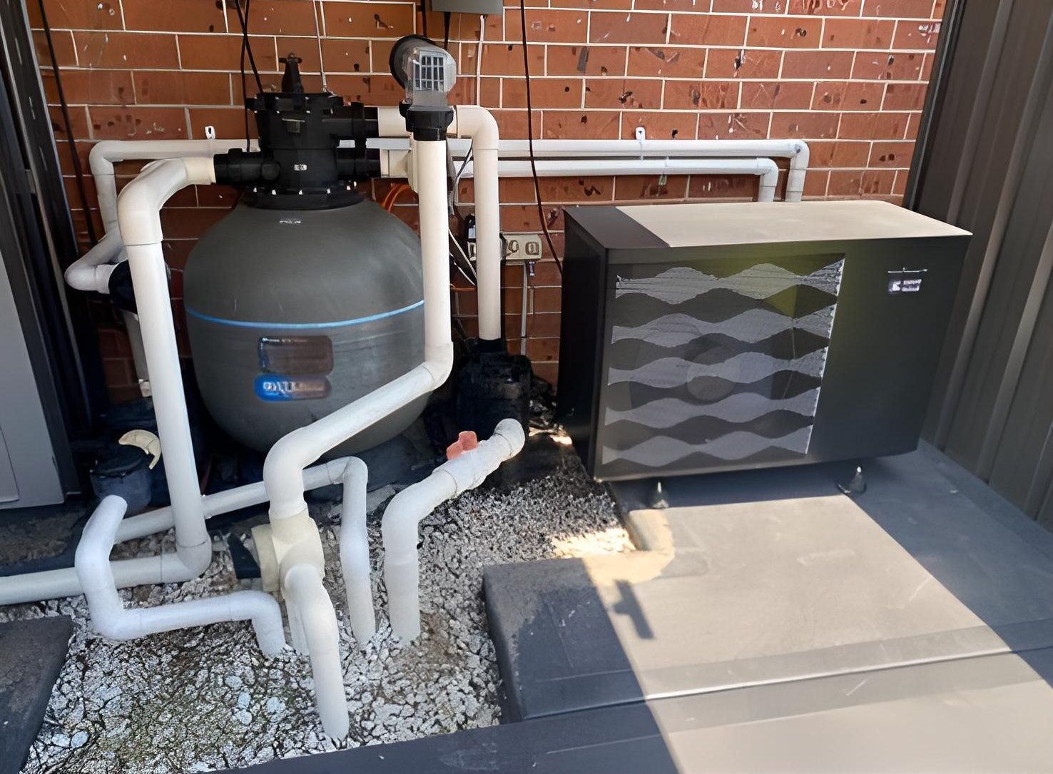 Pool Filter System With a Black Heater, and White Pipes — Tempshift Pool Heating in Buff Point, NSW