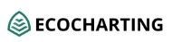 Het ECOCHARTING-logo heeft een lichtgroen, bladachtig ontwerp en donkere letters.