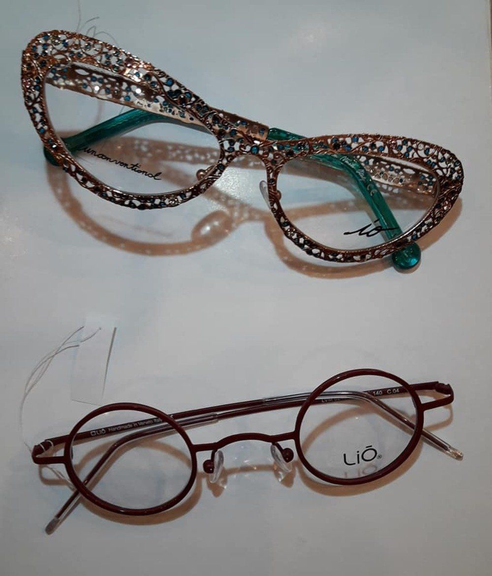 Occhiali da vista in acciaio e con cristalli Swarovski