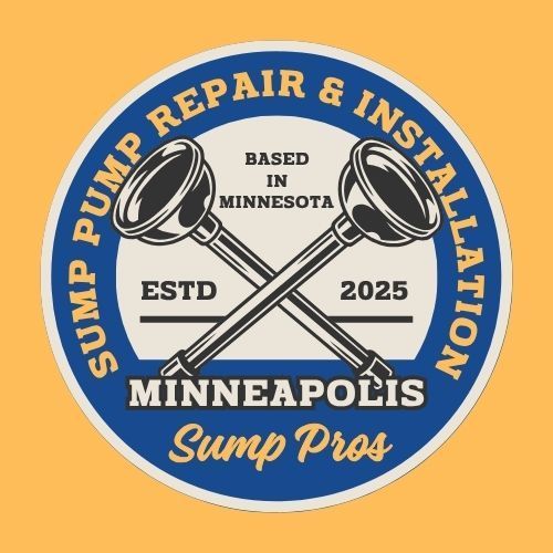 Logo for Sump Pros in Minneapolis: crossed plungers, text 