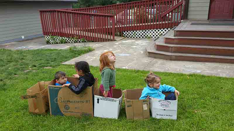 Playing Boxes of Train by Kids - Preschool in Beaverton, OR
