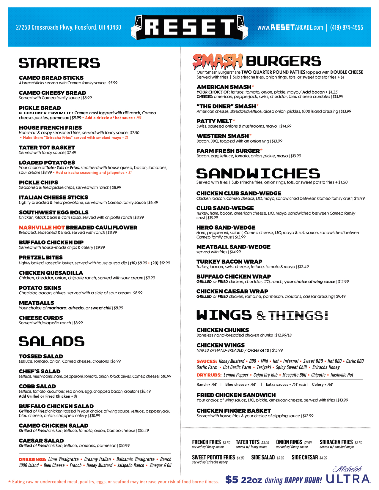 Cameo Reset Rossford Menu Side 1