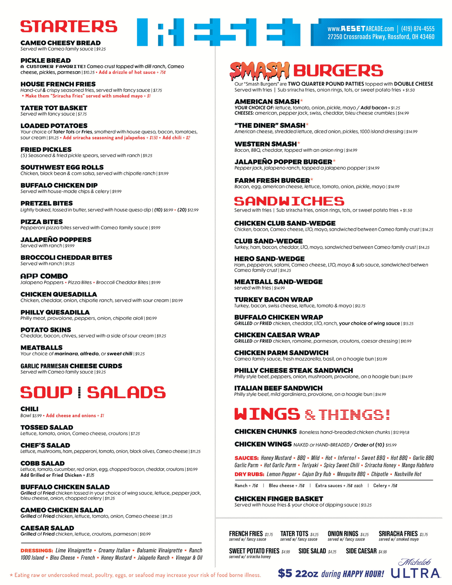 Cameo Reset Rossford Menu Side 1