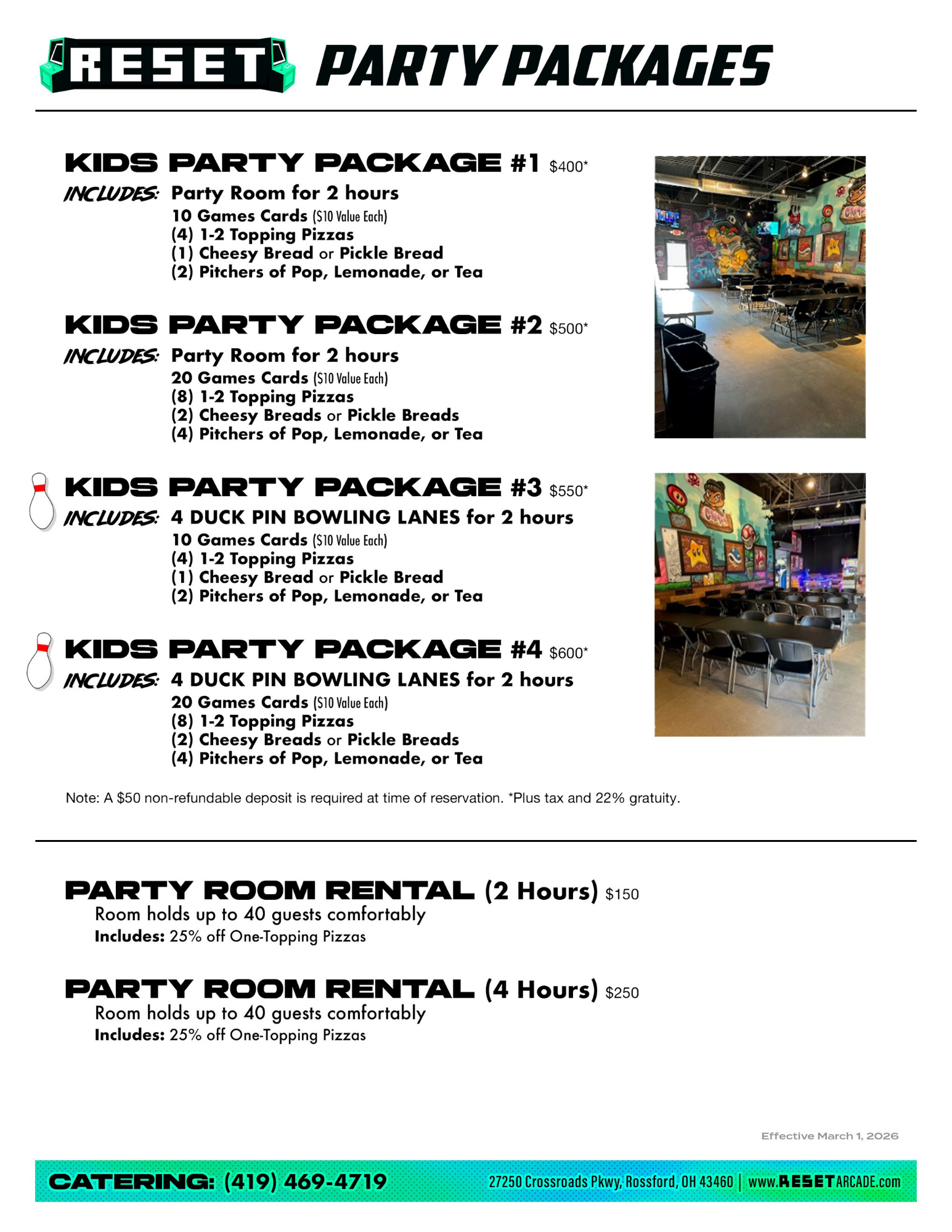 Reset Rossford Party Packages