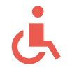 Une icône rouge représentant une personne en fauteuil roulant.