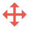 Une croix rouge avec quatre flèches pointant dans des directions différentes.
