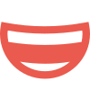 Un visage souriant rouge et blanc avec un sourire dessus.