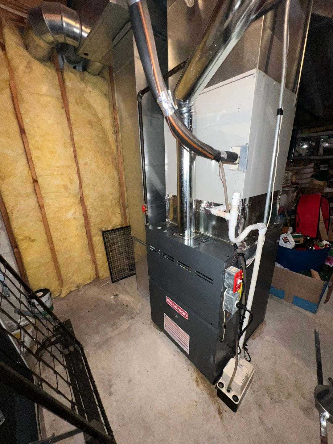 Large heater in the basement next to a staircase - Lafayette, NJ | Clear Water Solutions