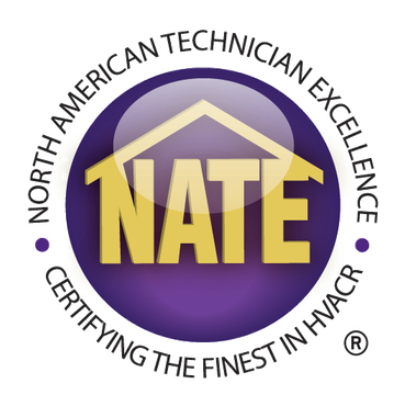 NATE logo: purple circle with gold letters and house graphic, text