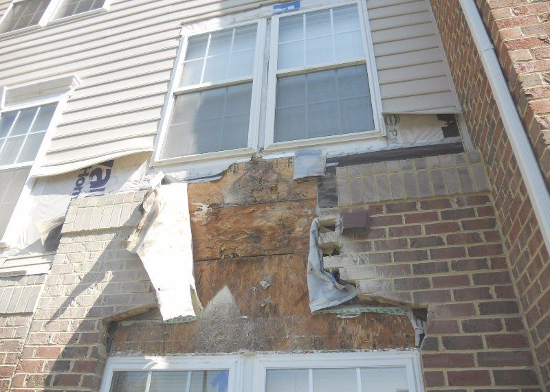 Damage on facade of building