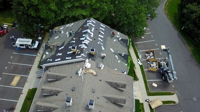 Roof replacement on a residential building