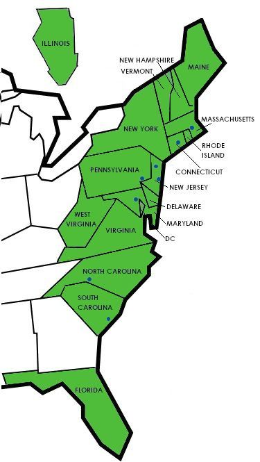 Map of Becht Locations and Registered States