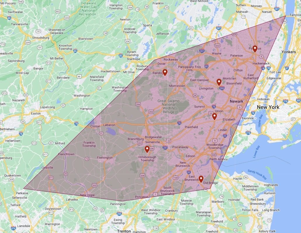 A map of new jersey with a purple triangle in the middle.