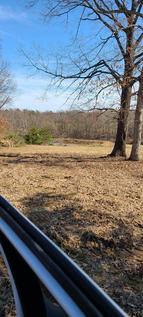View of a field from a car window with trees in the background - Campbellsburg, IN | Twisted Electric LLC 