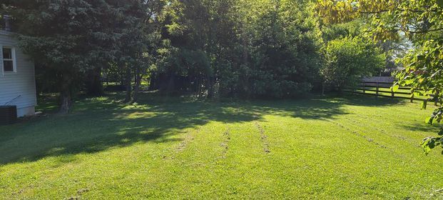 Large lush green yard with a wooden fence and trees in the background - Campbellsburg, IN | Twisted Electric LLC 