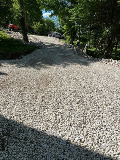 Gravel driveway with tree shadow on the middle - Campbellsburg, IN | Twisted Electric LLC 