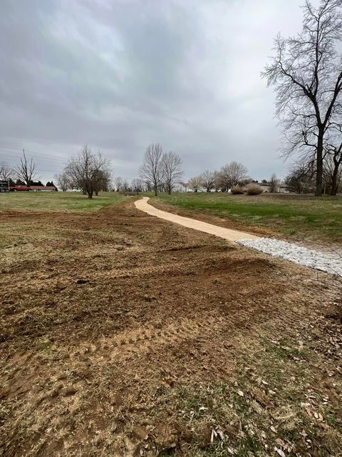 Dirt path going through a grassy field with trees and cloudy sky - Campbellsburg, IN | Twisted Electric LLC 