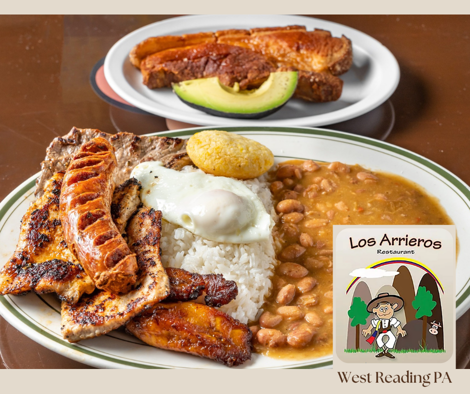 Two plates of food with a logo for los amarillo
