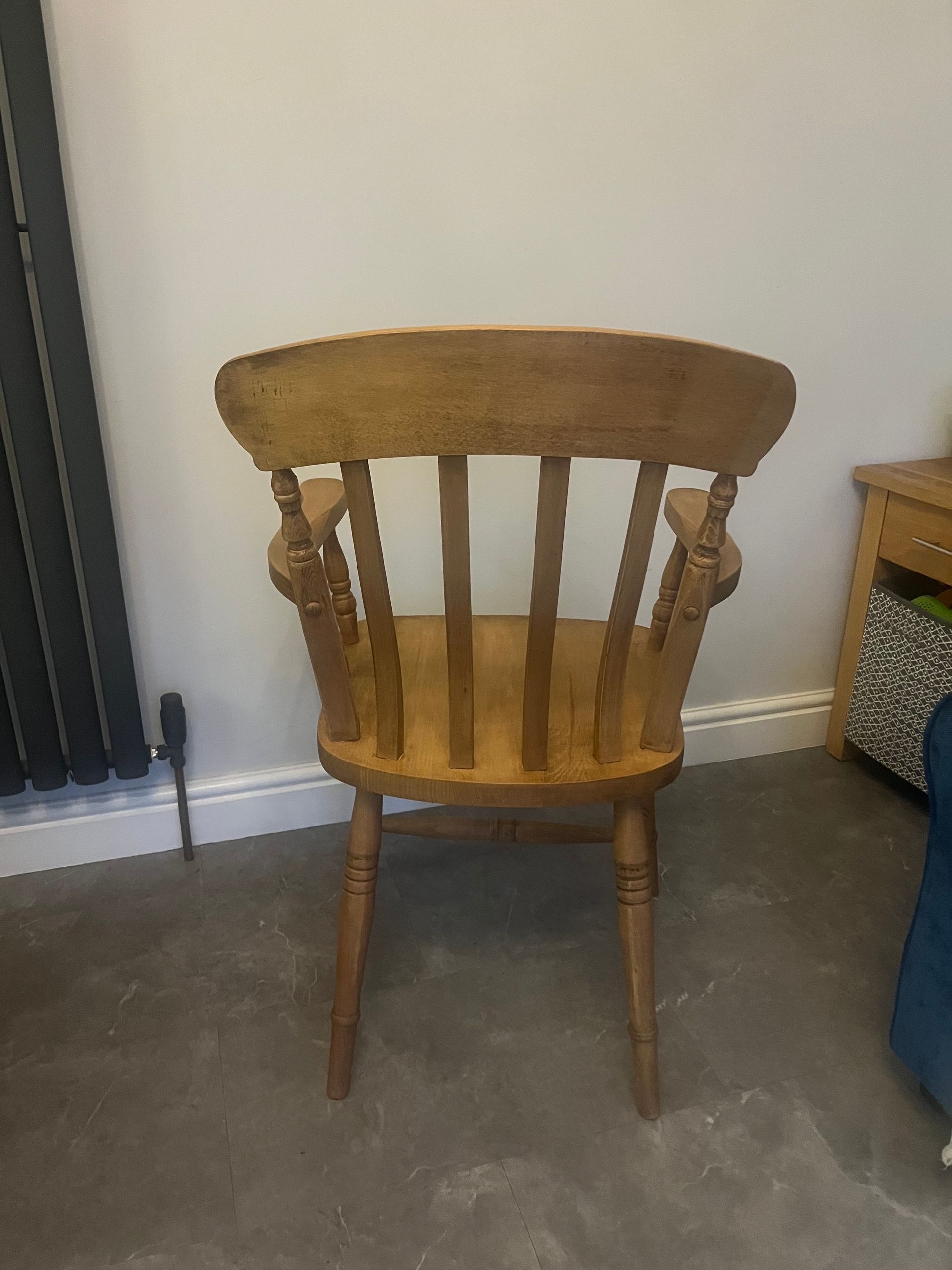 oak finished slat back farmhouse carver dining chair