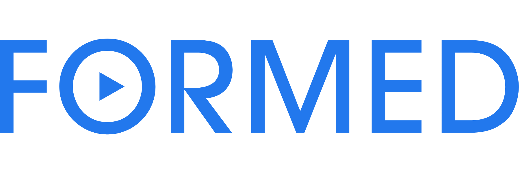 A blue formed logo on a white background