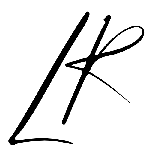 Stylized initials "LR" in black script.