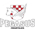 Logo van Pegasus Zwartsluis, een gevleugeld paard met een rood-wit geblokt wapen boven het woord 