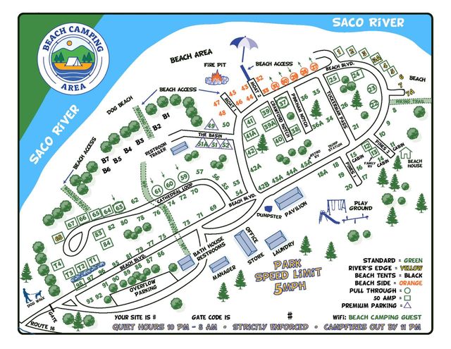 Beach Camping Area Campground Map | Tent &amp; RV Sites