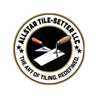 Logo for Allstar Tile-Setter LLC: Two trowels on a white tile in a black circle with company name and tagline.
