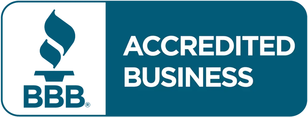A blue sign that says accredited business on it