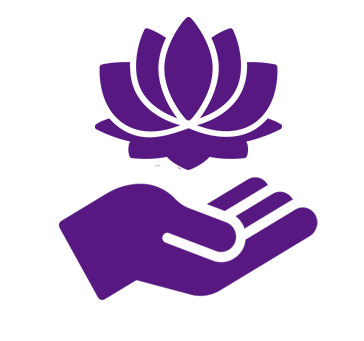A hand is holding a purple lotus flower.