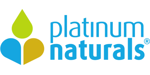 Platinum Naturals logo with colorful water drop shapes and blue text.
