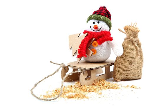 snowman on sled Christmas tree sackcloth