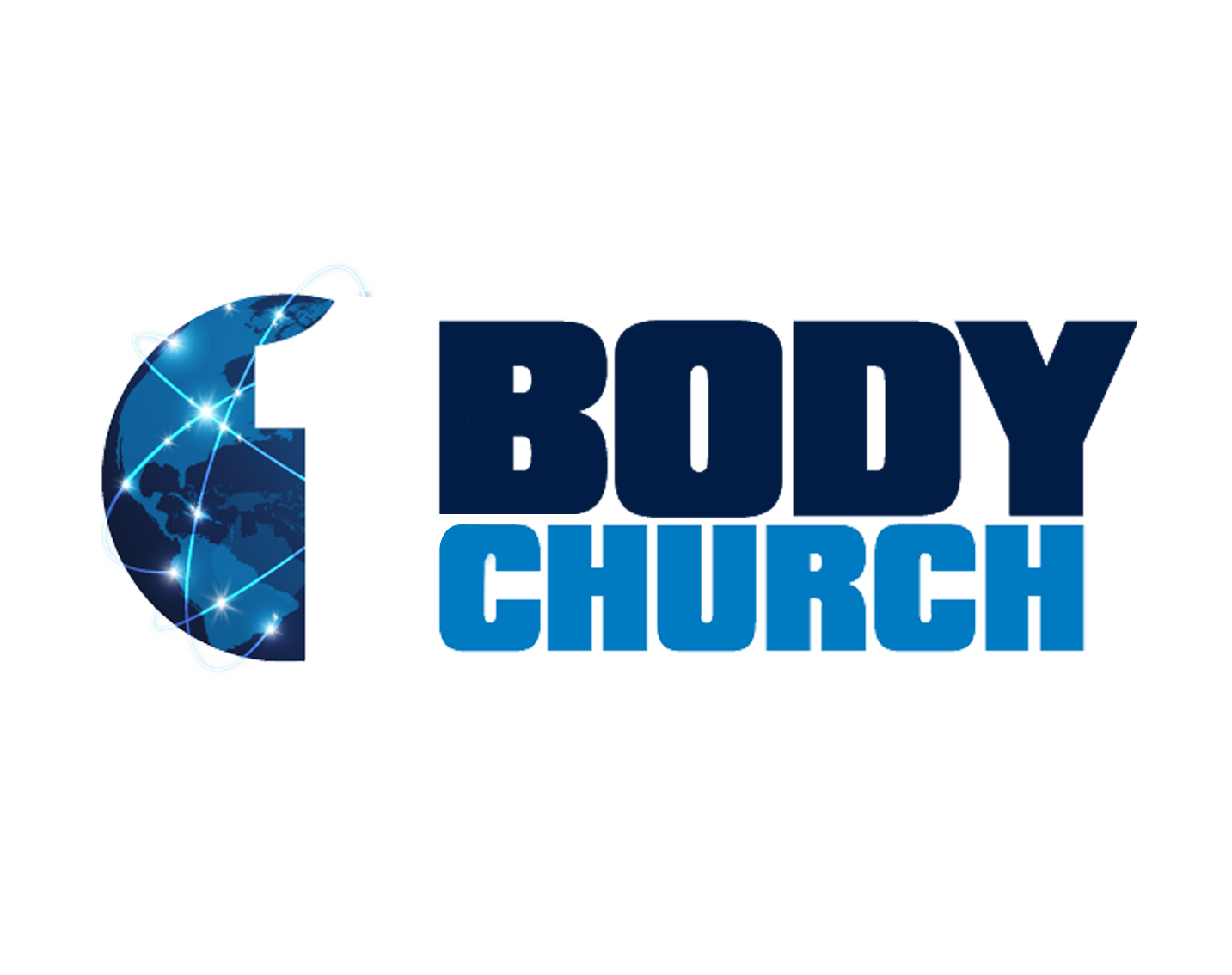 A logo for a body church with a globe in the middle.