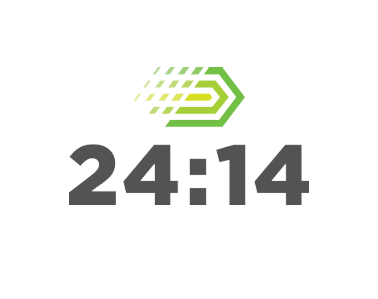A logo that says 24:14 with a green arrow