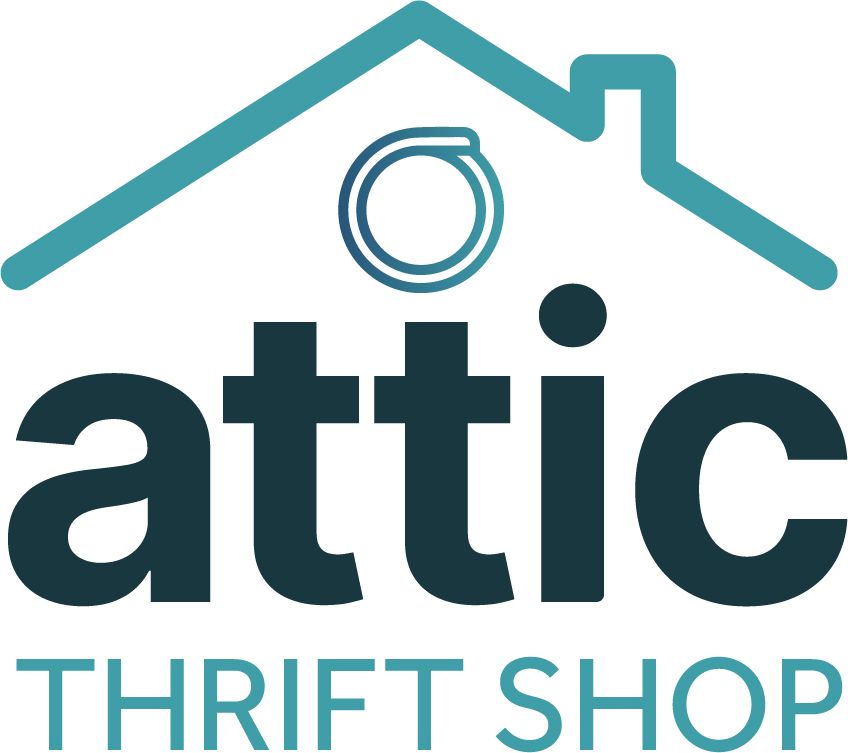 The attic thrift shop logo is a blue house with a roof.