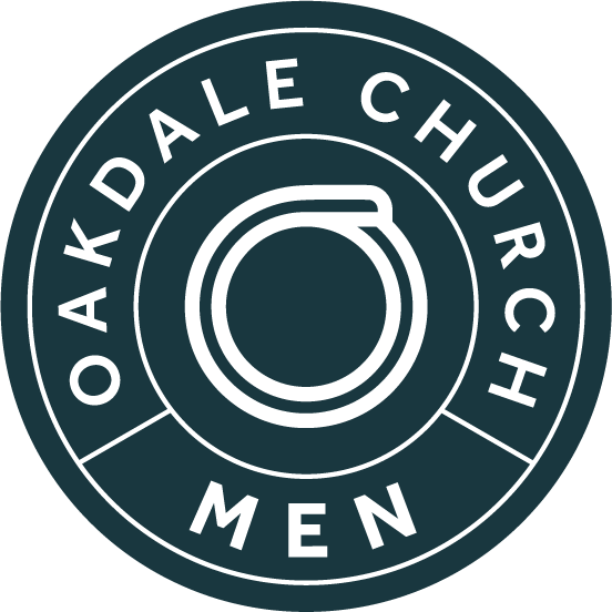 A logo for oakdale church men with a circle in the middle