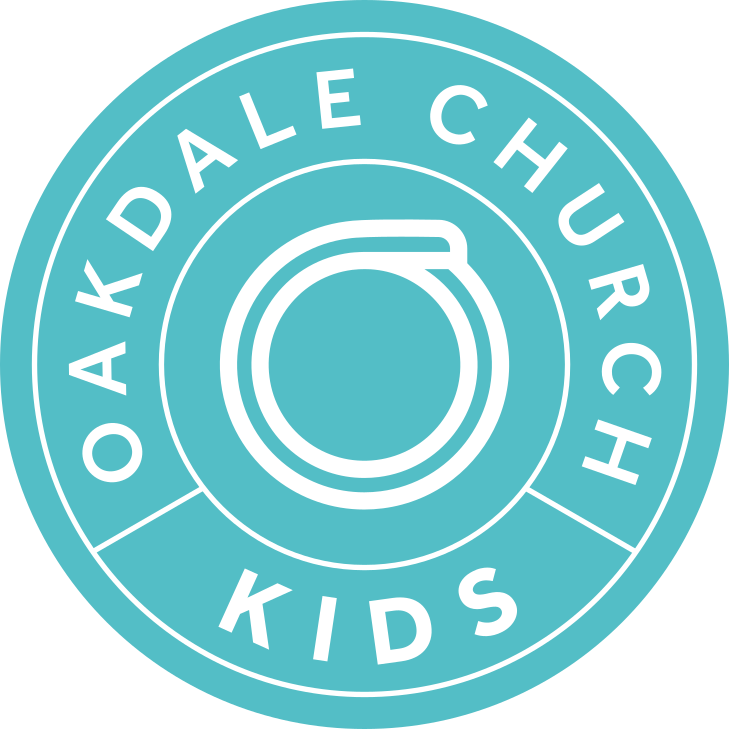 The logo for oakdale church kids is a blue circle with a white circle in the middle.