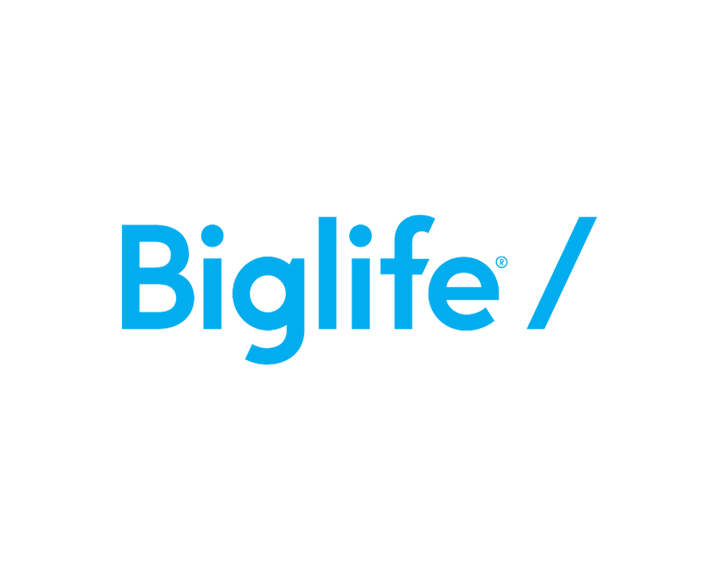 The biglife / logo is blue and white on a white background.