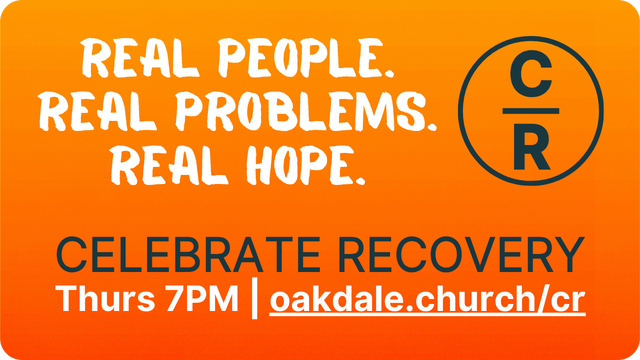 Flyer for Celebrate Recovery special grief talk. Woman with hands on face, text, and website.