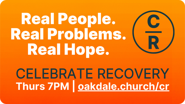 Flyer for Celebrate Recovery special grief talk. Woman with hands on face, text, and website.