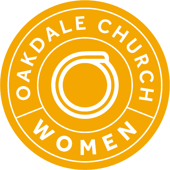 The logo for oakdale church women is yellow and white