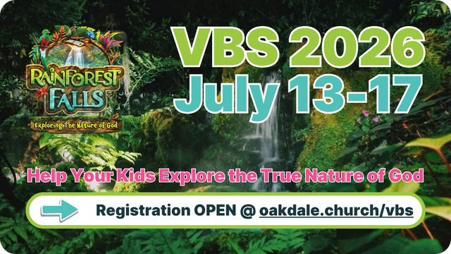 Rainforest Falls VBS 2026 runs July 13-17. Registration opens at noon on Monday, 4/9, to explore the nature of God.